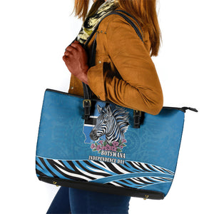 Botswana Independence Day Leather Tote Bag Flying Dove Graphic Zebra Portrait Flag Map