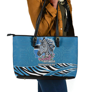 Botswana Independence Day Leather Tote Bag Flying Dove Graphic Zebra Portrait Flag Map