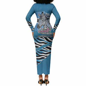 Botswana Independence Day Long Sleeve Bodycon Dress Flying Dove Graphic Zebra Portrait Flag Map