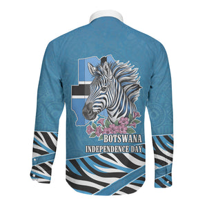 Botswana Independence Day Long Sleeve Button Shirt Flying Dove Graphic Zebra Portrait Flag Map