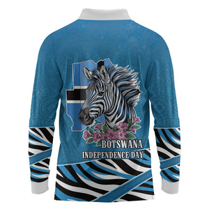 Botswana Independence Day Long Sleeve Polo Shirt Flying Dove Graphic Zebra Portrait Flag Map