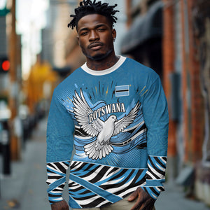 Botswana Independence Day Long Sleeve Shirt Flying Dove Graphic Zebra Portrait Flag Map