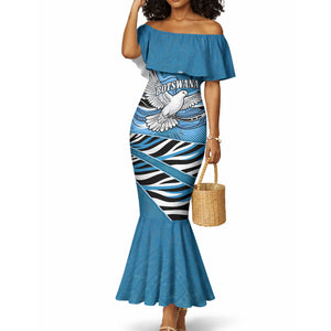 Botswana Independence Day Mermaid Dress Flying Dove Graphic Zebra Portrait Flag Map
