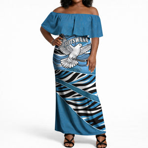 Botswana Independence Day Off Shoulder Maxi Dress Flying Dove Graphic Zebra Portrait Flag Map