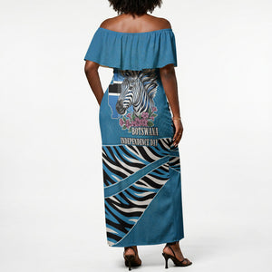 Botswana Independence Day Off Shoulder Maxi Dress Flying Dove Graphic Zebra Portrait Flag Map