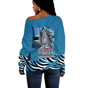 Botswana Independence Day Off Shoulder Sweater Flying Dove Graphic Zebra Portrait Flag Map