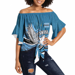 Botswana Independence Day Off Shoulder Wrap Waist Top Flying Dove Graphic Zebra Portrait Flag Map