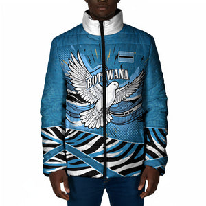 Botswana Independence Day Padded Jacket Flying Dove Graphic Zebra Portrait Flag Map