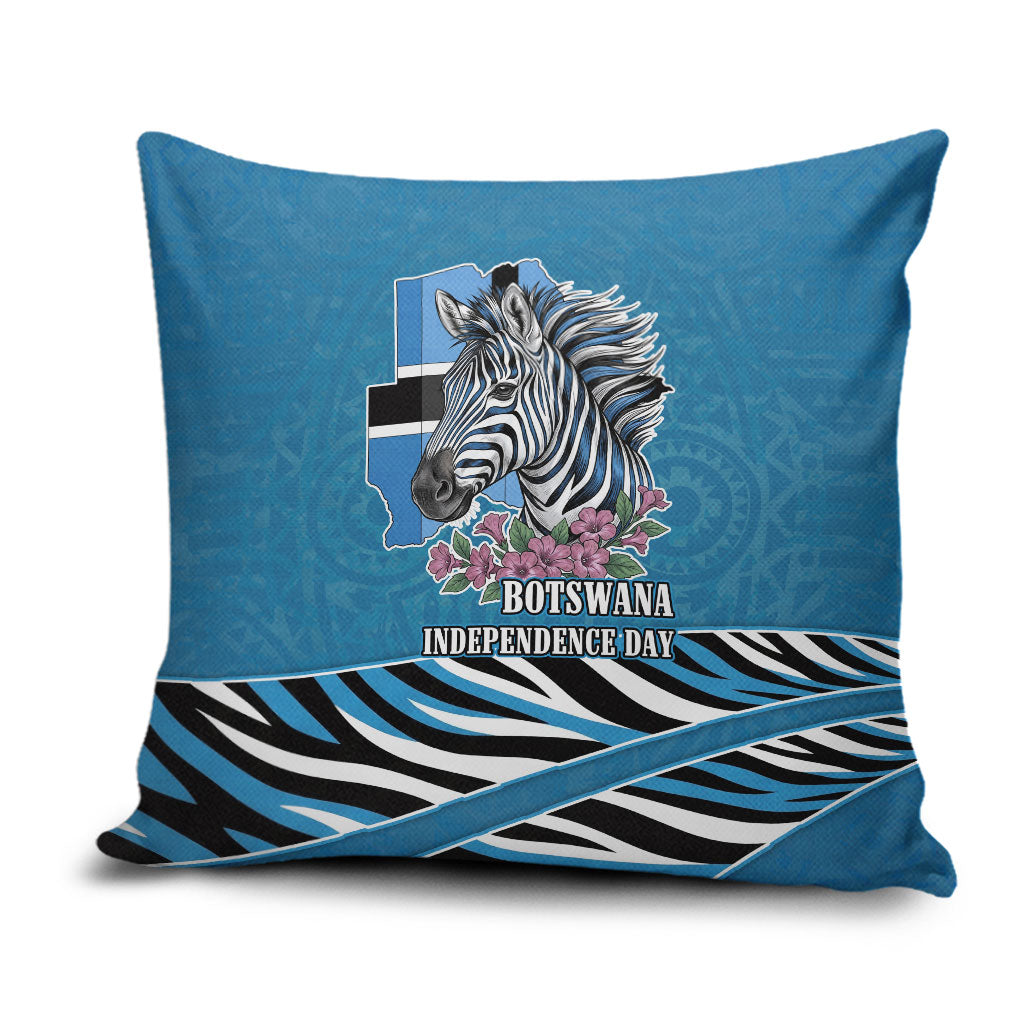 Botswana Independence Day Pillow Cover Flying Dove Graphic Zebra Portrait Flag Map