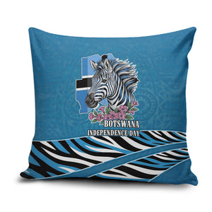 Botswana Independence Day Pillow Cover Flying Dove Graphic Zebra Portrait Flag Map