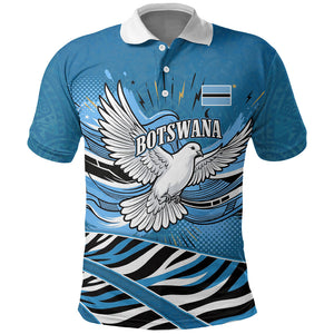 Botswana Independence Day Polo Shirt Flying Dove Graphic Zebra Portrait Flag Map
