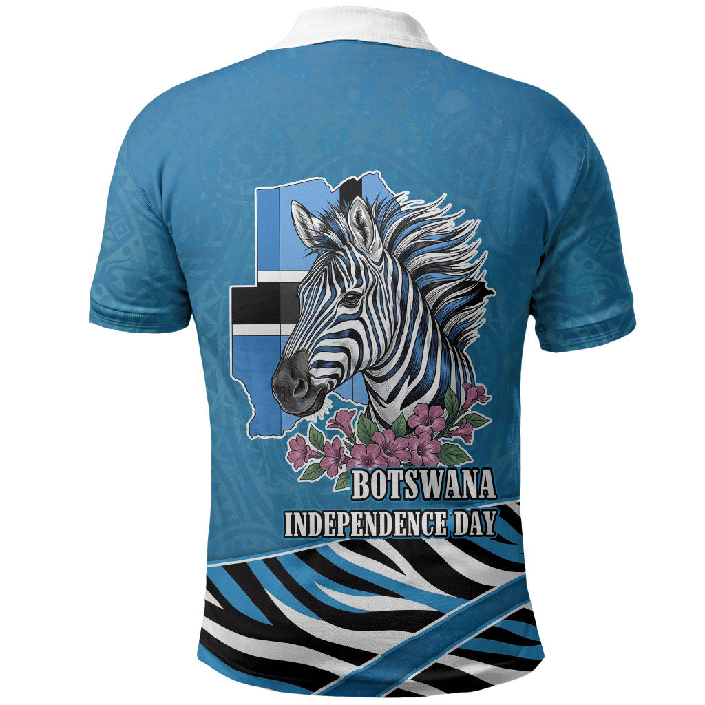 Botswana Independence Day Polo Shirt Flying Dove Graphic Zebra Portrait Flag Map