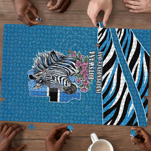 Botswana Independence Day Puzzle Flying Dove Graphic Zebra Portrait Flag Map
