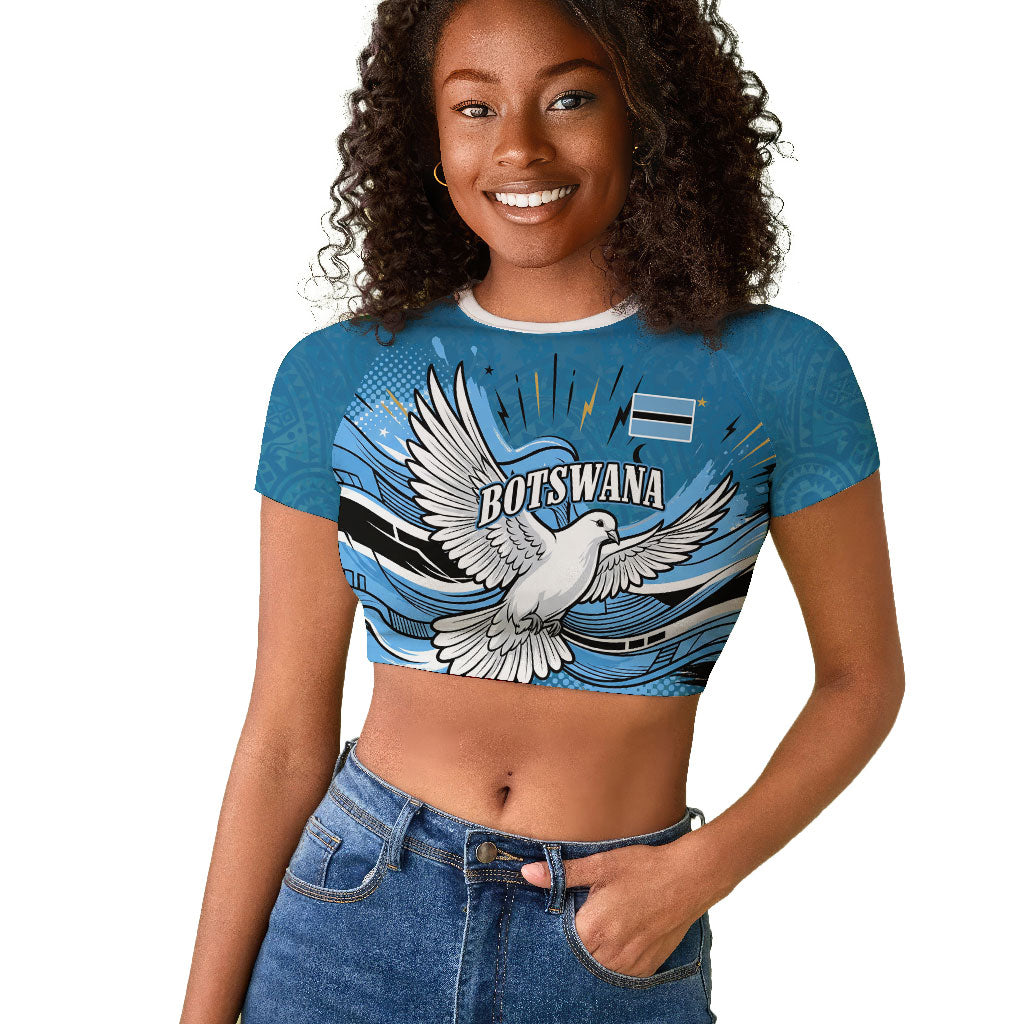 Botswana Independence Day Raglan Cropped T shirt Flying Dove Graphic Zebra Portrait Flag Map