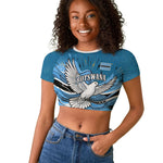 Botswana Independence Day Raglan Cropped T shirt Flying Dove Graphic Zebra Portrait Flag Map