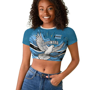 Botswana Independence Day Raglan Cropped T shirt Flying Dove Graphic Zebra Portrait Flag Map