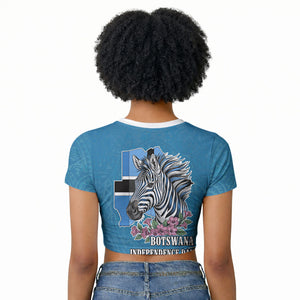 Botswana Independence Day Raglan Cropped T shirt Flying Dove Graphic Zebra Portrait Flag Map