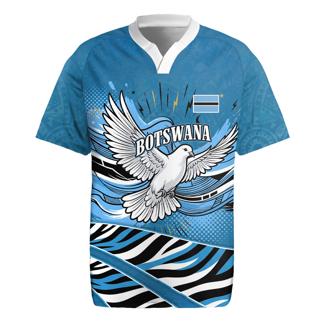 Botswana Independence Day Rugby Jersey Flying Dove Graphic Zebra Portrait Flag Map