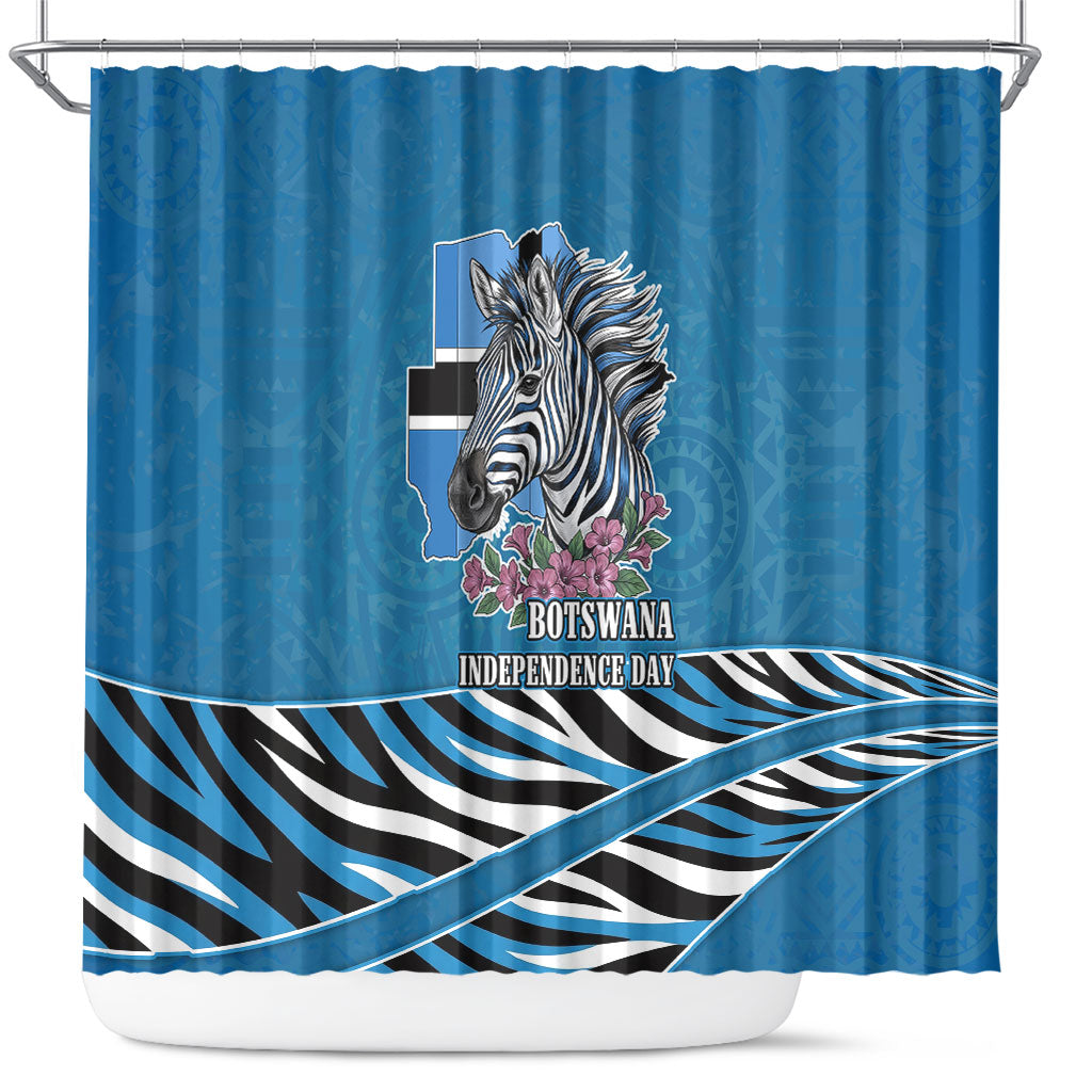 Botswana Independence Day Shower Curtain Flying Dove Graphic Zebra Portrait Flag Map