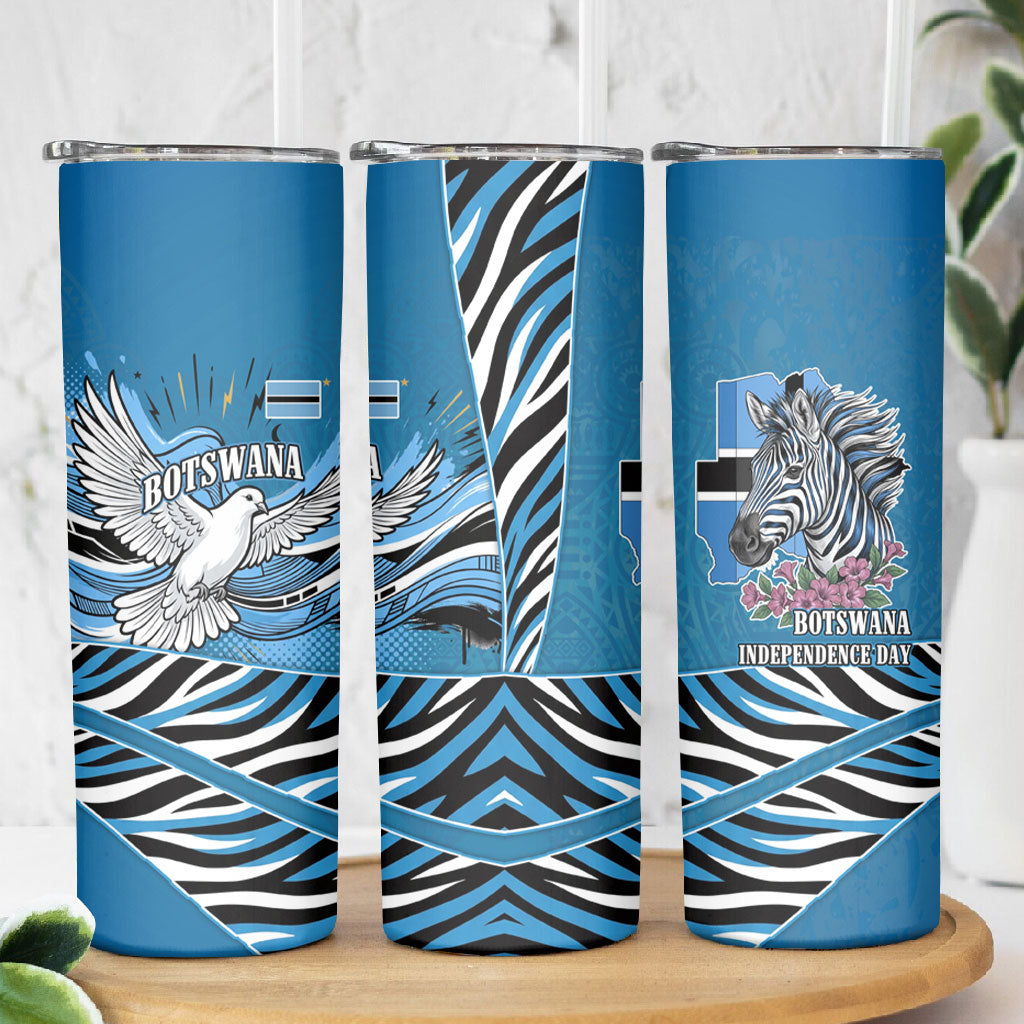Botswana Independence Day Skinny Tumbler Flying Dove Graphic Zebra Portrait Flag Map