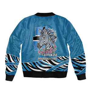 Botswana Independence Day Sleeve Zip Bomber Jacket Flying Dove Graphic Zebra Portrait Flag Map