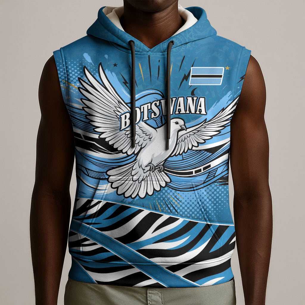 Botswana Independence Day Sleeveless Hoodie Flying Dove Graphic Zebra Portrait Flag Map