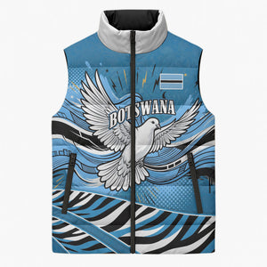 Botswana Independence Day Sleeveless Puffer Jacket Flying Dove Graphic Zebra Portrait Flag Map
