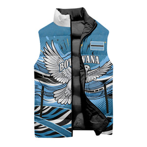 Botswana Independence Day Sleeveless Puffer Jacket Flying Dove Graphic Zebra Portrait Flag Map