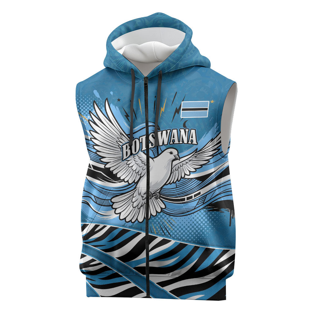 Botswana Independence Day Sleeveless Zip Hoodie Flying Dove Graphic Zebra Portrait Flag Map