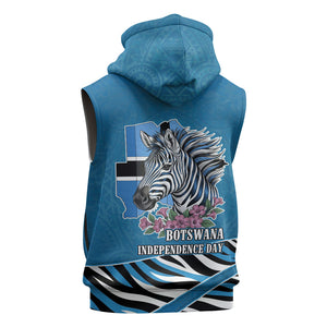 Botswana Independence Day Sleeveless Zip Hoodie Flying Dove Graphic Zebra Portrait Flag Map