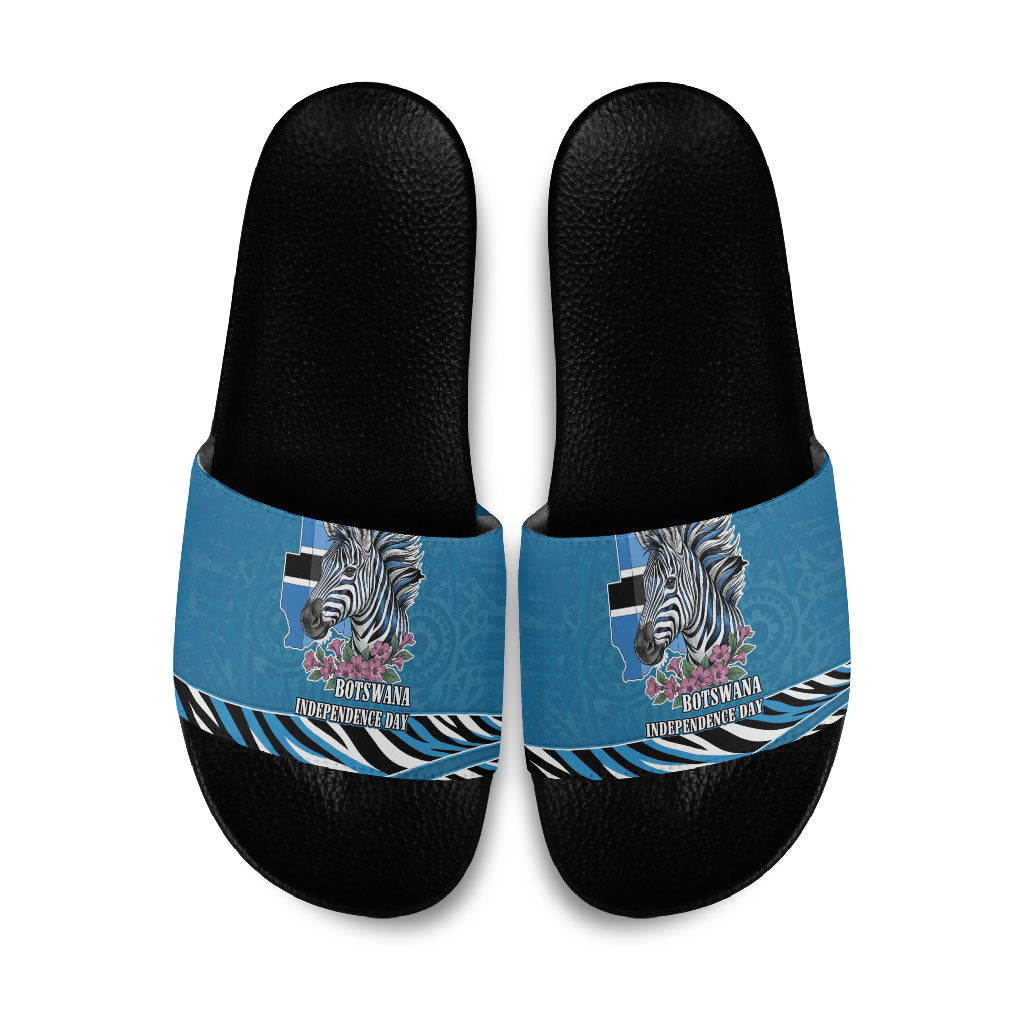Botswana Independence Day Slide Sandals Flying Dove Graphic Zebra Portrait Flag Map