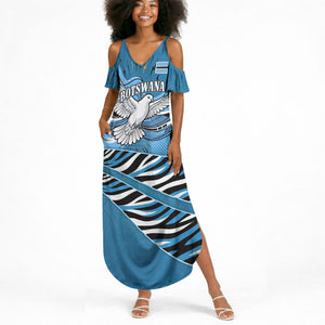Botswana Independence Day Summer Maxi Dress Flying Dove Graphic Zebra Portrait Flag Map