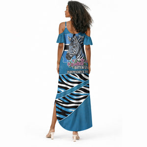 Botswana Independence Day Summer Maxi Dress Flying Dove Graphic Zebra Portrait Flag Map