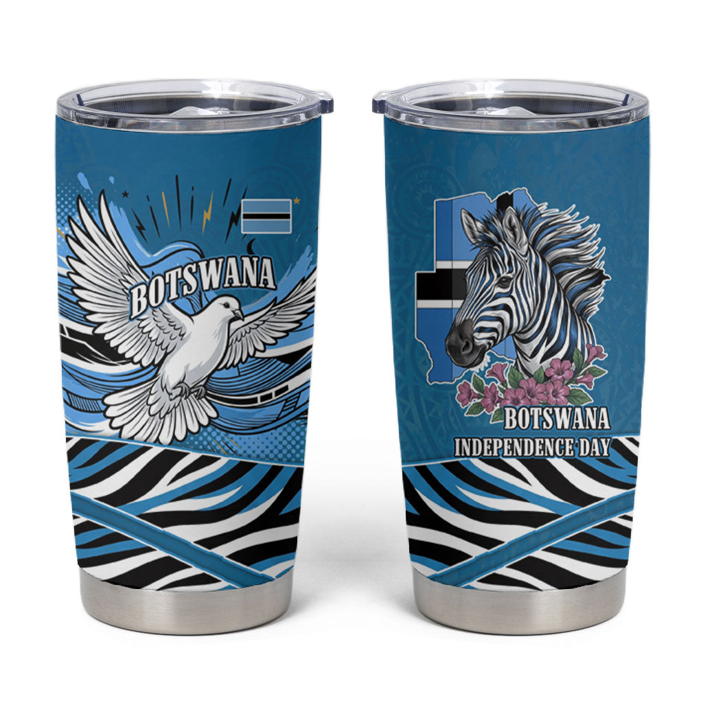 Botswana Independence Day Tumbler Cup Flying Dove Graphic Zebra Portrait Flag Map