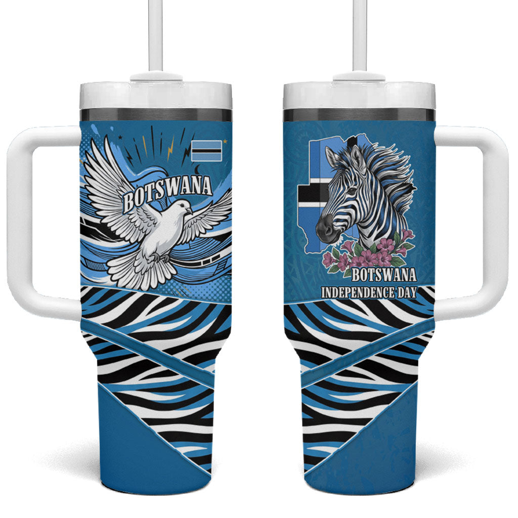 Botswana Independence Day Tumbler With Handle Flying Dove Graphic Zebra Portrait Flag Map