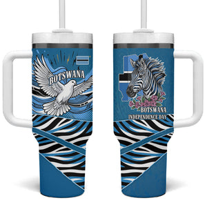 Botswana Independence Day Tumbler With Handle Flying Dove Graphic Zebra Portrait Flag Map
