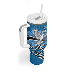 Botswana Independence Day Tumbler With Handle Flying Dove Graphic Zebra Portrait Flag Map