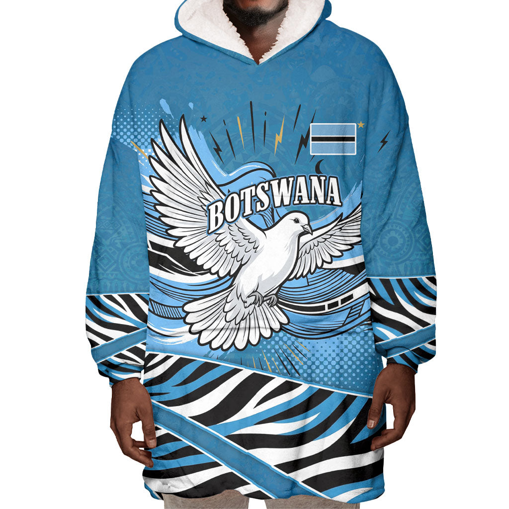 Botswana Independence Day Wearable Blanket Hoodie Flying Dove Graphic Zebra Portrait Flag Map
