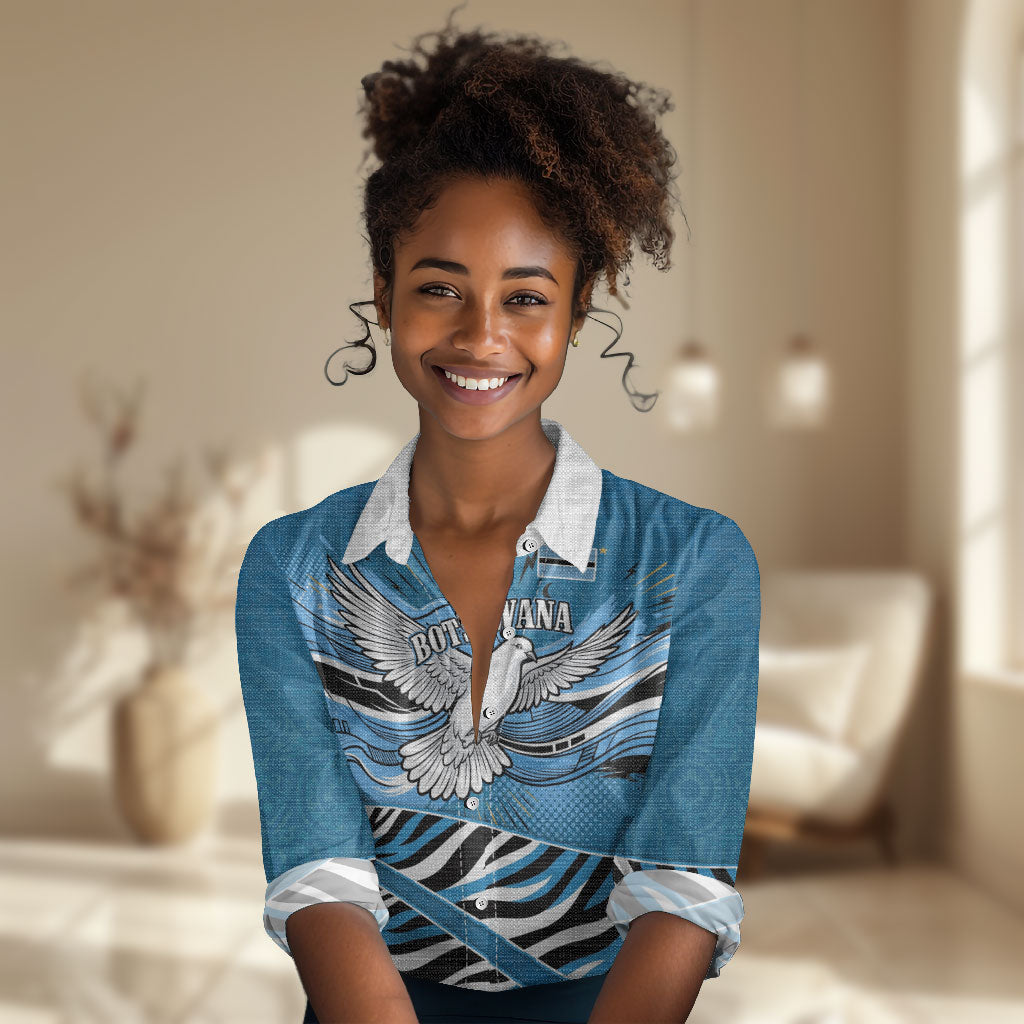 Botswana Independence Day Women Casual Shirt Flying Dove Graphic Zebra Portrait Flag Map