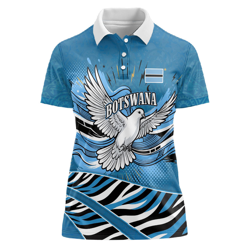 Botswana Independence Day Women Polo Shirt Flying Dove Graphic Zebra Portrait Flag Map
