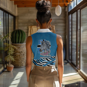 Botswana Independence Day Women Sleeveless Polo Shirt Flying Dove Graphic Zebra Portrait Flag Map