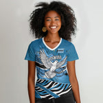 Botswana Independence Day Women V-Neck T-Shirt Flying Dove Graphic Zebra Portrait Flag Map