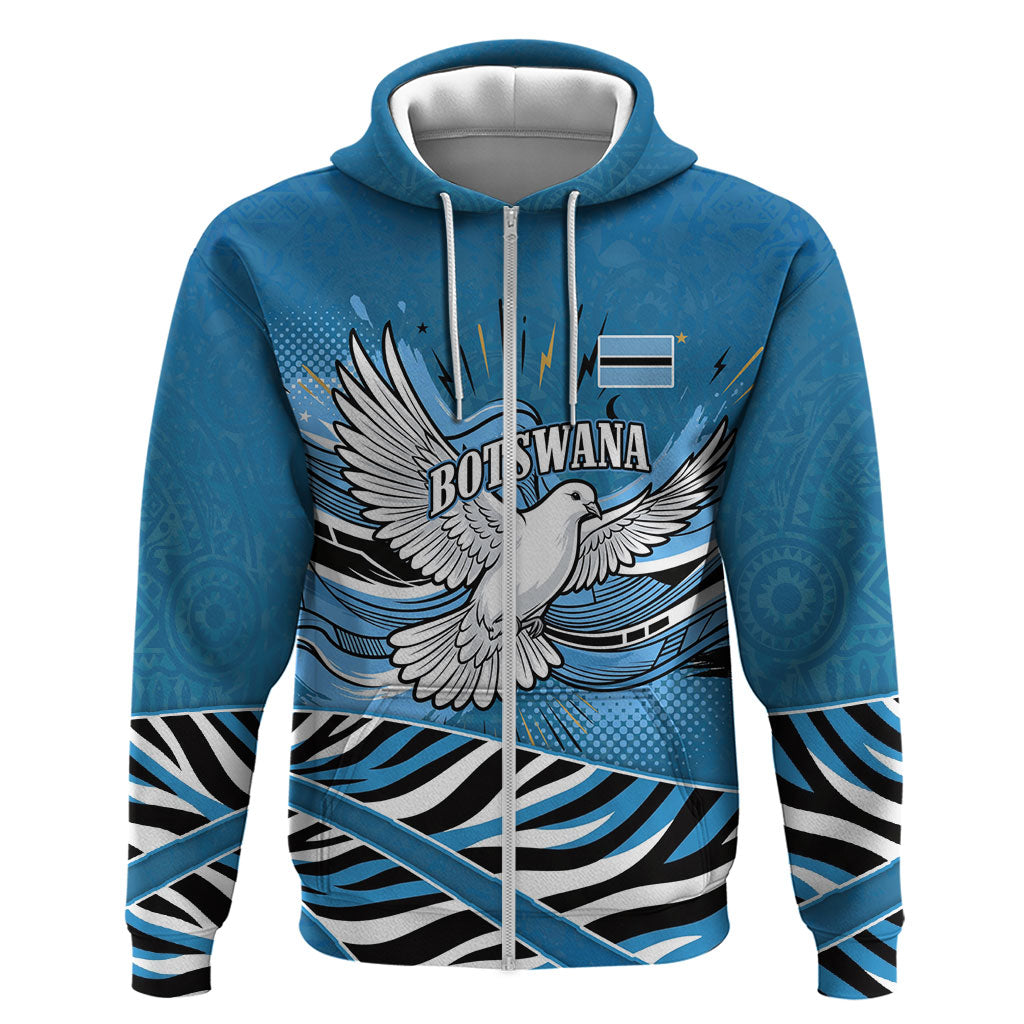 Botswana Independence Day Zip Hoodie Flying Dove Graphic Zebra Portrait Flag Map
