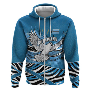 Botswana Independence Day Zip Hoodie Flying Dove Graphic Zebra Portrait Flag Map