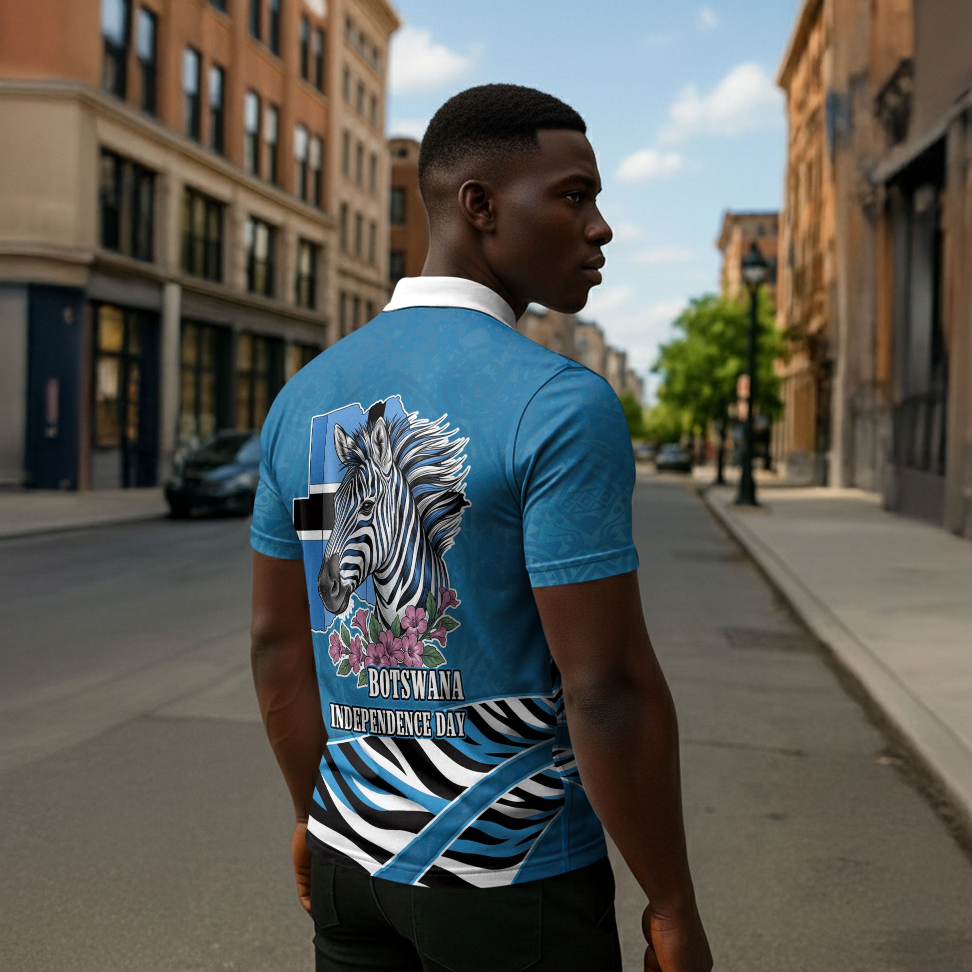Botswana Independence Day Zipper Polo Shirt Flying Dove Graphic Zebra Portrait Flag Map