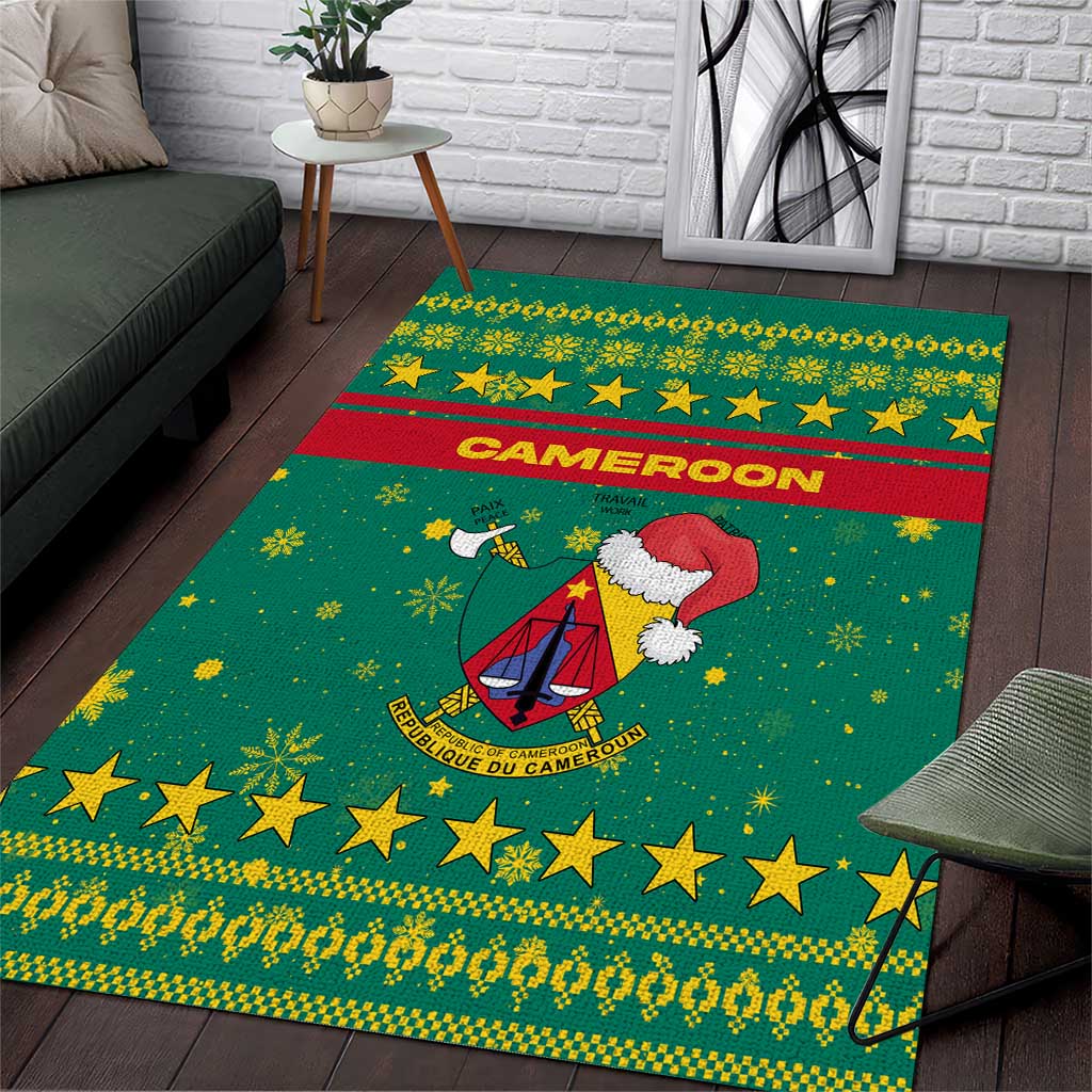 Cameroon Christmas Area Rug Coat of Arms Santa Hat and Stars Motif - African Pride