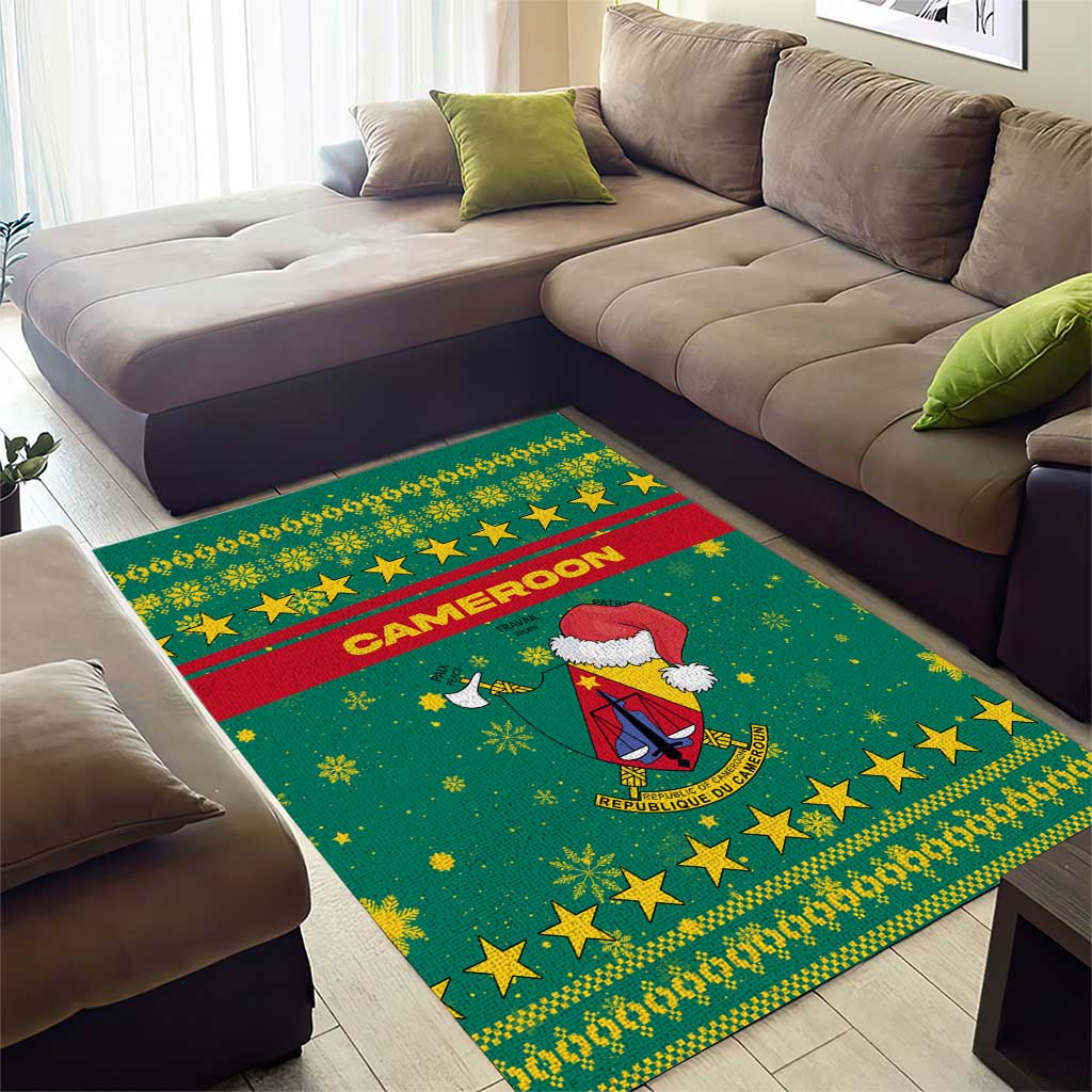 Cameroon Christmas Area Rug Coat of Arms Santa Hat and Stars Motif - African Pride