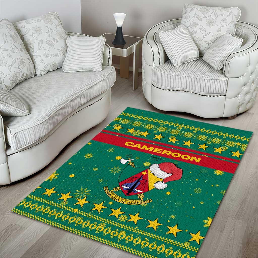 Cameroon Christmas Area Rug Coat of Arms Santa Hat and Stars Motif - African Pride