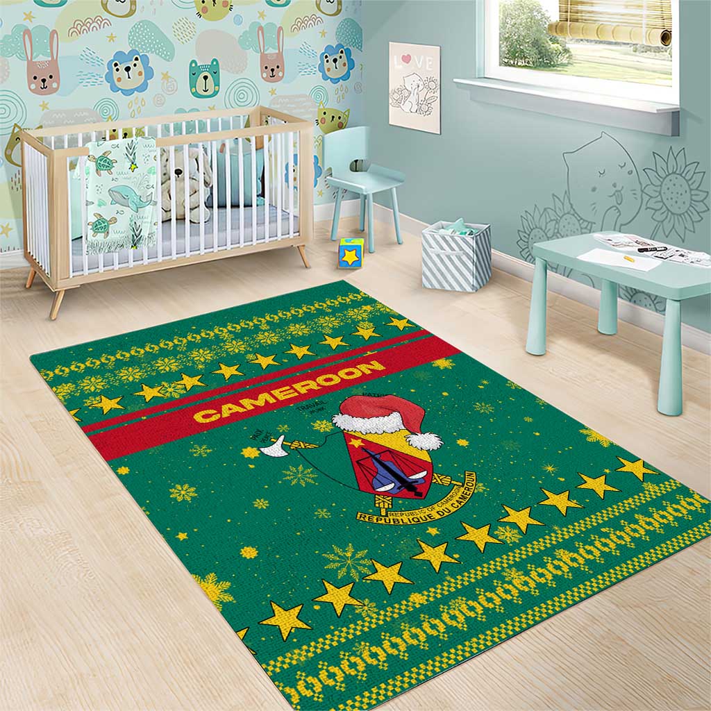 Cameroon Christmas Area Rug Coat of Arms Santa Hat and Stars Motif - African Pride