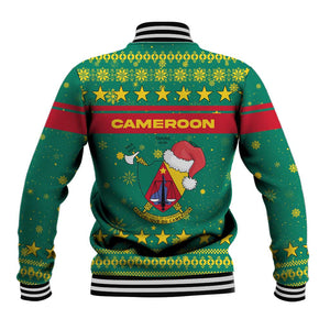 Cameroon Christmas Baseball Jacket Coat of Arms Santa Hat and Stars Motif - African Pride